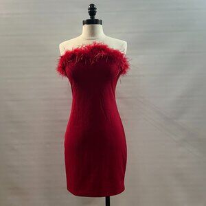Windsor Red Burgendy strapless fur dress Size Medium